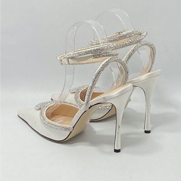 Mach & Mach Crystal Heart 110 Satin Ankle-Strap Pumps size 38 - Picture 7 of 16